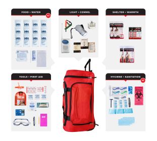 2 Person Comfort Survival Kit, Rolling Bag, Red