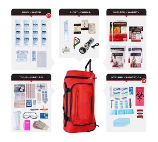 3 Person Essential Survival Kit, Rolling Bag