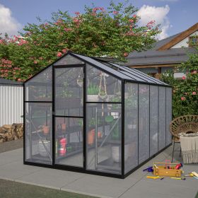 6x10 ft Outdoor Polycarbonate Greenhouse Kit with Aluminum Frame, Walk-in Garden Green House with Lockable Door & Adjustable Roof Vent, Backyard