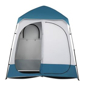 90x90x48" Portable Pop-Up Outdoor Shower Tent – 2-Room Changing & Dressing Shelter, Instant Setup, Blue/White