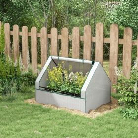 Outsunny Raised Garden Bed with Mini Greenhouse, Galvanized Outdoor Planter Box with Cover, for Herbs and Vegetables, Use for Patio, Garden, Balcony