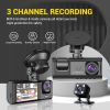 3 Channel Dash Cam Front And Rear Inside; 1080P Dash IR Night Vision; Loop Recording Car DVR Camera With 2 Inch IPS Screen 3 Cameras Car Dashcam