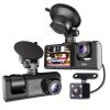 3 Channel Dash Cam Front And Rear Inside; 1080P Dash IR Night Vision; Loop Recording Car DVR Camera With 2 Inch IPS Screen 3 Cameras Car Dashcam