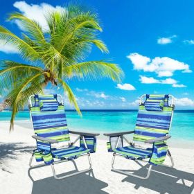 4-Pack 5-Position Outdoor Folding Backpack Beach Reclining Chair with Pillow (Color: Blue)