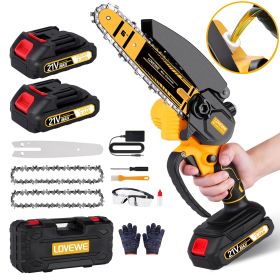 Mini Chainsaw Cordless, 6 Inch Handheld Electric Chain Saw with 3.0Ah Battery, 23FT/S Speed-Automatic Chain Tensioning & Auto Oiler for , Courtyard (Handle Color: Yellow)