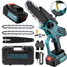 Mini Chainsaw Cordless, 6 Inch Handheld Electric Chain Saw with 3.0Ah Battery, 23FT/S Speed-Automatic Chain Tensioning & Auto Oiler for Tree Branches (Handle Color: Blue)