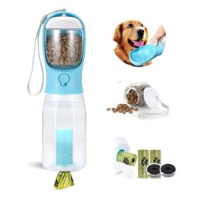 3 in1 Dog Outdoor Water Bottle,Portable Water Dispenser with Food Container,Poop BagÃ—3,Carbon FilterÃ—2,Leak Proof Lock for Cat (Color: Blue)