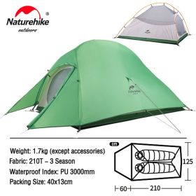 "Naturehike Cloud Up 2 Ultralight 20D Fabric Free-Standing Camping Tent for 2 People with Free Mat NH17T001-T" (Color: 210T - Green)