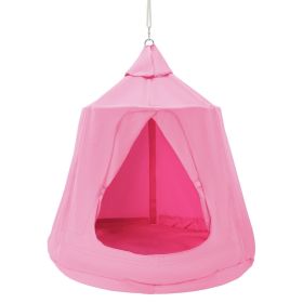 VEVOR Hanging Tree Tent, 330 LBS Capacity Hanging Tent Swing for Indoor and Outdoor Hammock Sensory Swing Chair w/LED Lights String, Inflatable Base (Color: Pink, Type: Fully Enclosed)