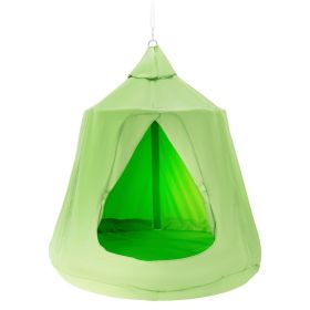 "VEVOR Hanging Tree Tent – 330 LBS Capacity Sensory Swing Chair for Indoor & Outdoor Use with LED String Lights and Inflatable Base" (Color: Green, Type: Fully Enclosed)