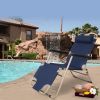 Set of 2 Portable Chaise Lounge Chair 60"L Flat Folding Outdoor Recliner Chair, Dark Blue/Blue